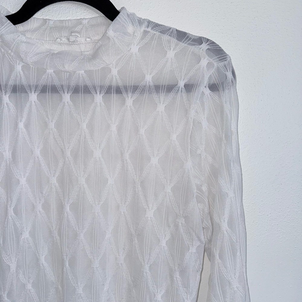 Maurices Argyle Sheer Mock Neck Top Solid White Long Sleeve Bridal Large Women’s - Picture 3 of 10